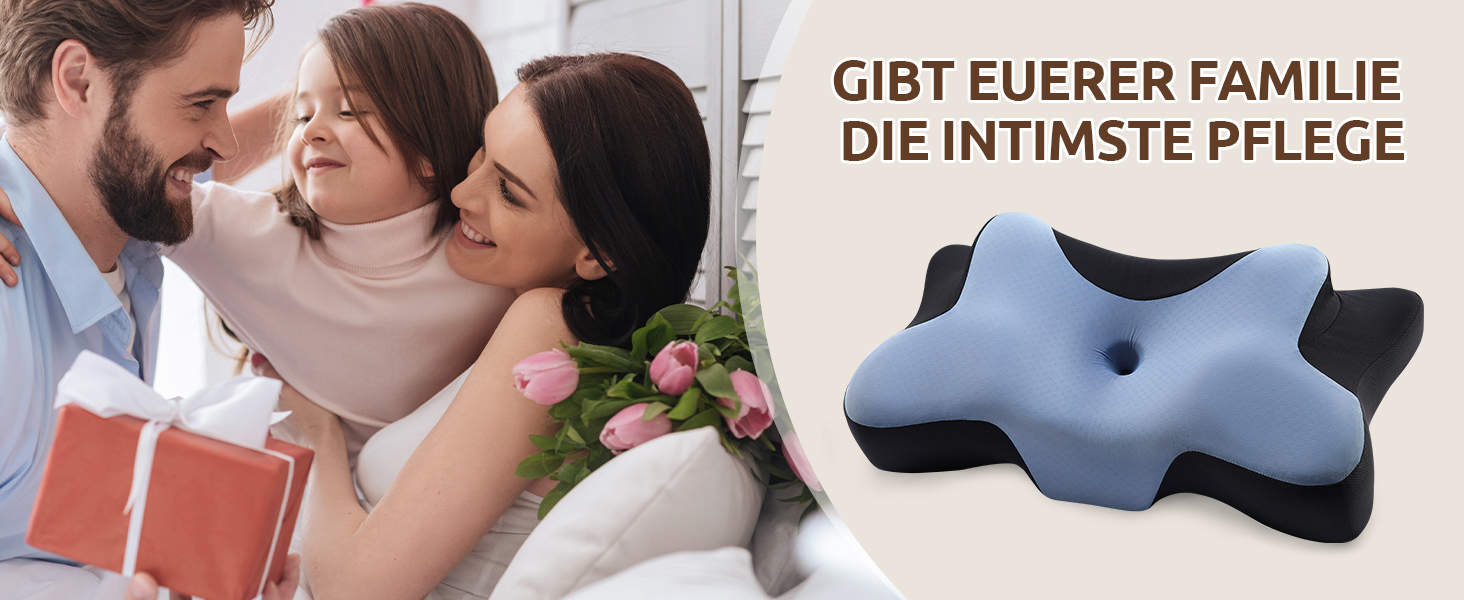 Подушка для шиї DONAMA, подушка для сну з піною з пам'яті, для тих, хто спить на боці, спині та животі, блакитний+чорний, 66×37×13 см