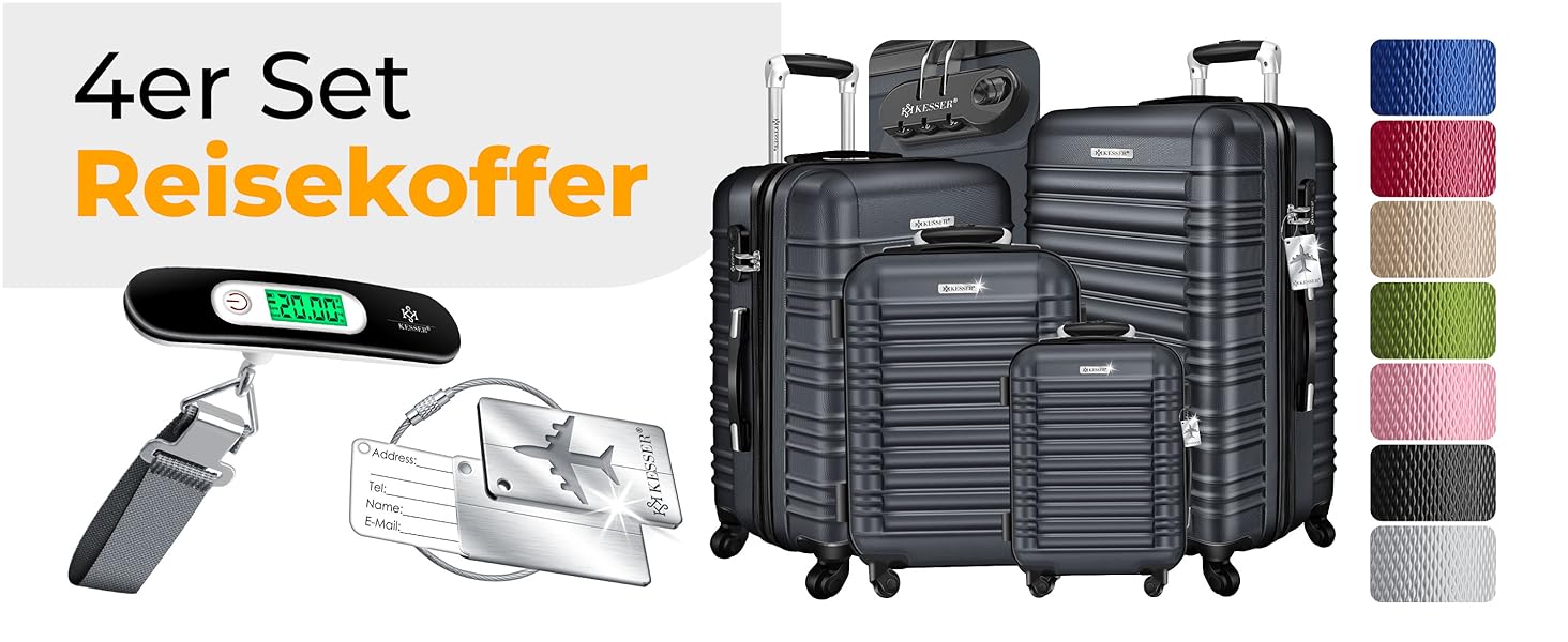 Набір валіз KESSER® з ABS-пластику (S-M-L-XL) з телескопічною ручкою, 4 колеса, ваги та брелок для багажу, колір шампань