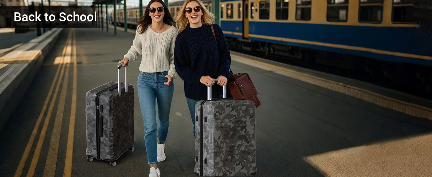 Чемодан-валіза KONO з ABS+PC: міцний, з TSA-замком та 4 колесами, 52 см, сірий/камуфляж