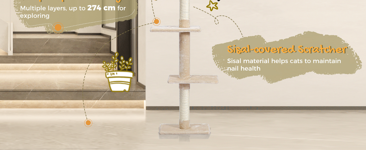 Комплекс для котів PAWZ Road, 5-ярусний, з драбиною, з когтеточкою, ліжком та іграшками, бежевий