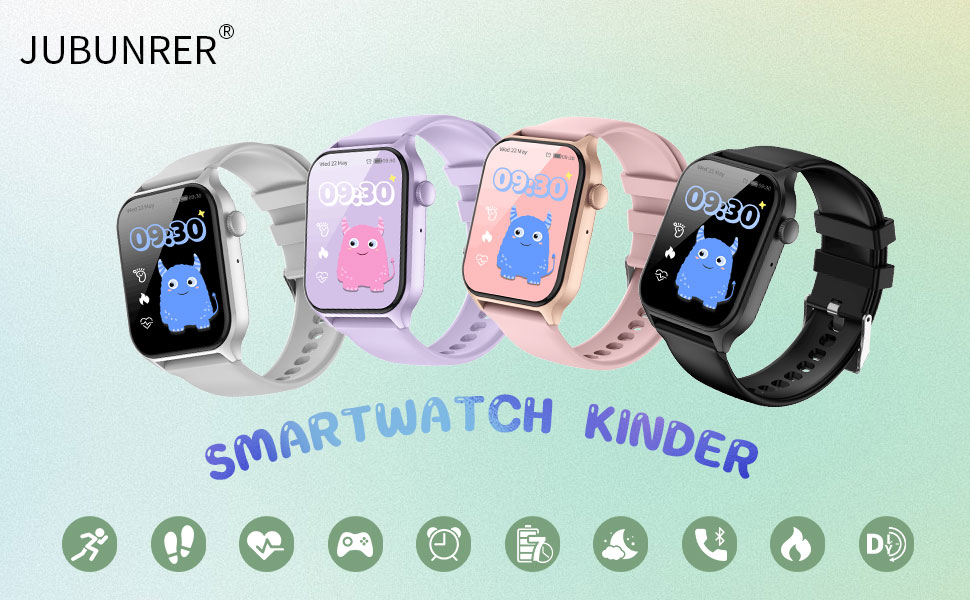 Дитячий розумний годинник Kinderuhr: фітнес-трекер з пульсометром, лічильником кроків, будильником, IP68, водонепроникний, для хлопчиків та дівчаток, рожевий