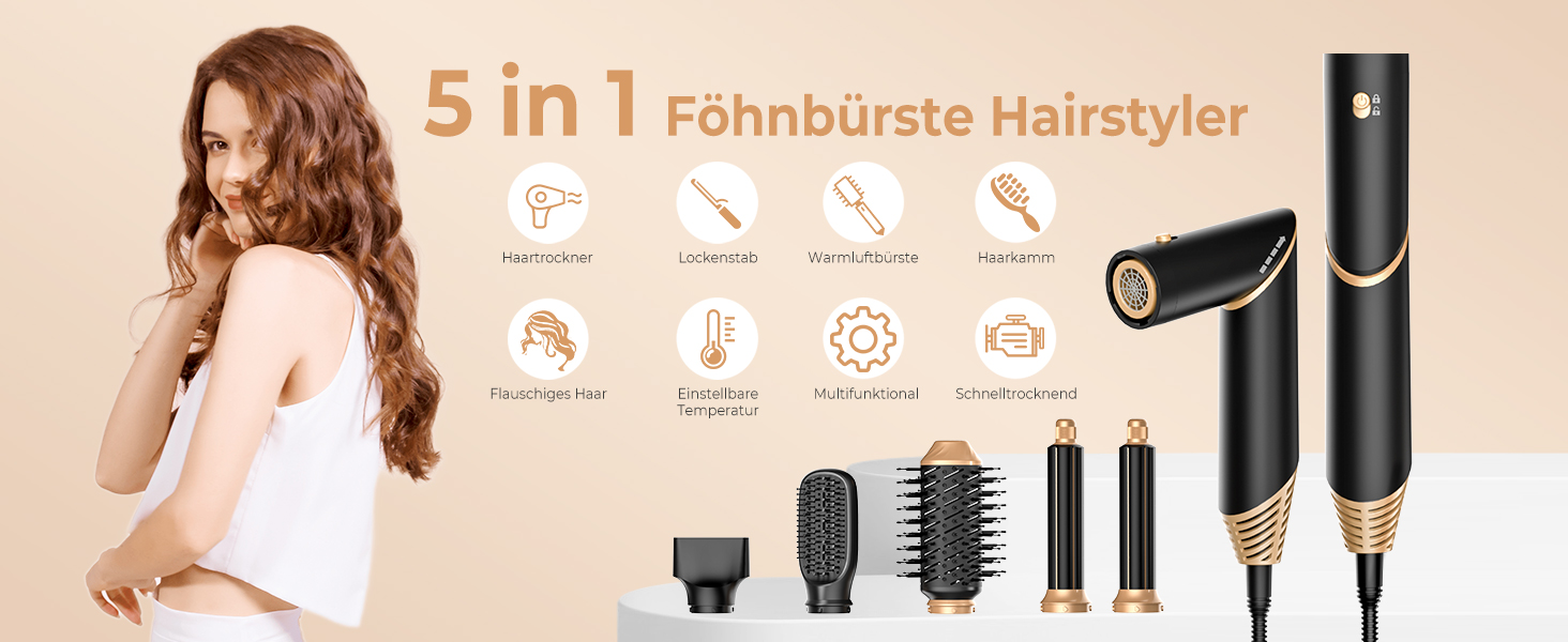 Стиліст для волосся 5 в 1: фен, плойка, щипці, брашінг, об'єм. Чорний