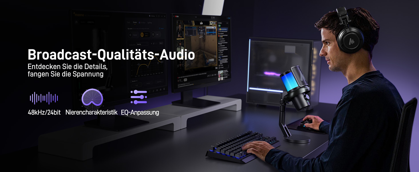 Мікрофон MAONO DM40 бездротовий для ПК з RGB підсвіткою та ШІ-зміною голосу, 3-рівнева шумоподавлення, для геймінгу, подкастингу та стрімінгу (чорний)