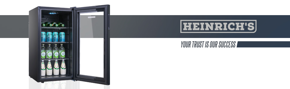 Міні-холодильник Heinrich з скляною дверцятами: компактний, тихий (40dB), LED-підсвічування, для офісу, кемпінгу, саду, об'єм 88 літрів, 3 полиці