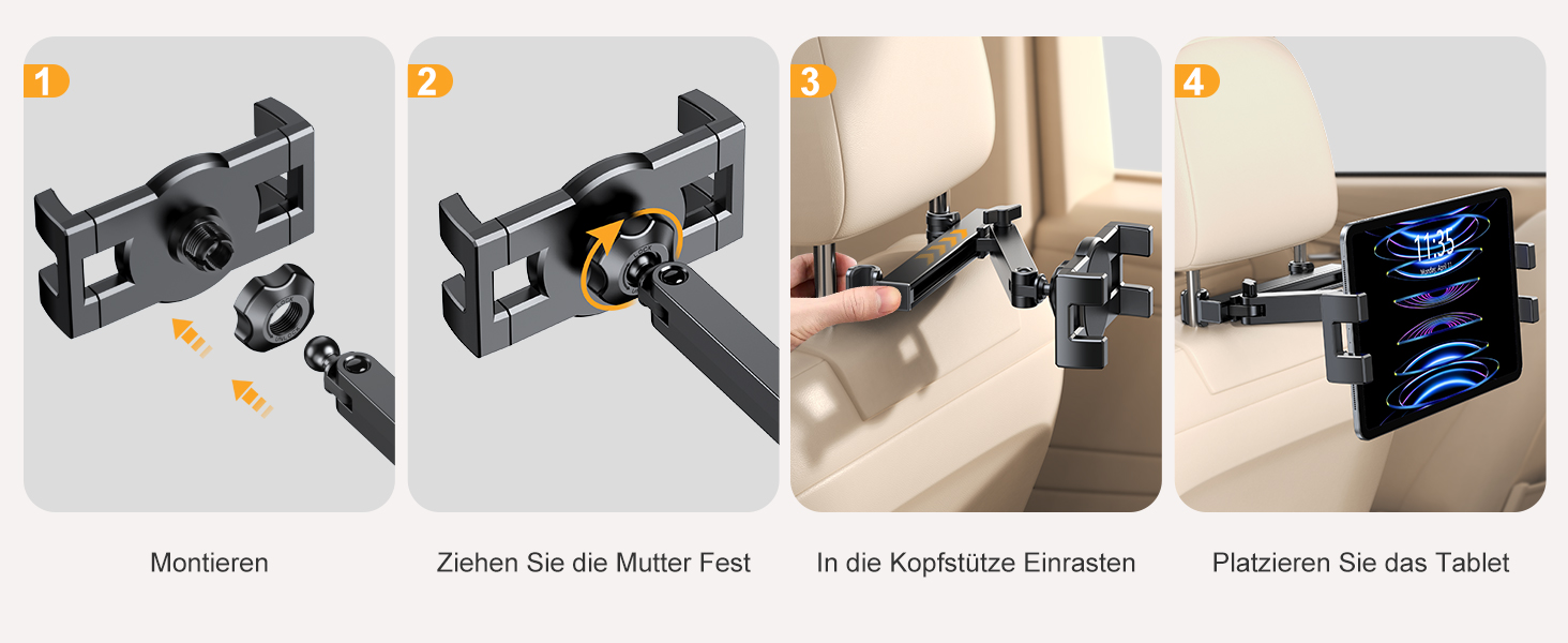 Тримач для планшета в авто, висувний кріплення, поворот на 360° - сумісний з iPad, iPhone, Galaxy Tab та іншими пристроями 4.7-12.9 дюймів