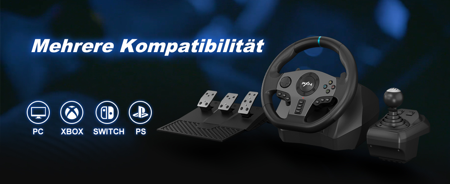 Ігрове кермо PXN V9 з педалями та перемиканням передач, 270/900 градусів, з вібрацією, сумісне з PS4, Xbox One, Xbox Series X/S, PS3, PC, NS Switch, з інструментом та додатком