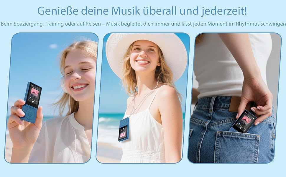 MP3 плеєр 64GB Bluetooth 5.3 з динаміком, HiFi звук, запис голосу, E-book, підтримка TF карти 128GB (Синій)