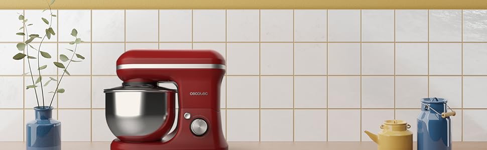 Кухонний комбайн Cecotec Cecomixer 250W з чашею з нержавіючої сталі, 3L, 5 функцій (місити, збивати, перемішувати, монтувати, емульгувати), 6 швидкостей, колір: червоний