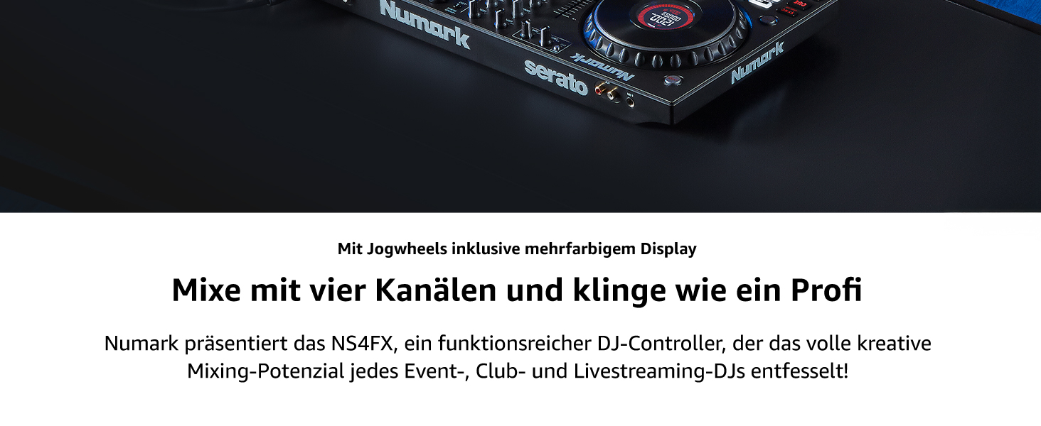DJ контролер Numark NS4FX 4-канальний з touch-jogwheels, Pads та ефектами, Serato DJ Lite