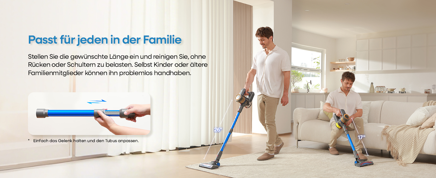 UNINELL HOME Бездротовий акумуляторний пилосос 45000Pa/450W/60Min з LED-дисплеєм, антизаплутана щітка, тихий, для килима, твердих поверхонь та шерсті тварин, блакитний