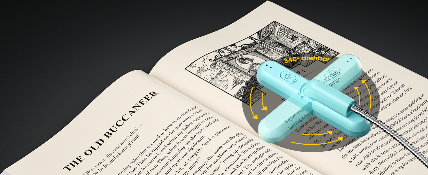 LED лампа для читання Glocusent з кріпленням на книгу, 22 світлодіоди, таймер, регулювання яскравості та кольору, акумулятор 1000 mAh (до 100 годин), для книголюбів, блакитна
