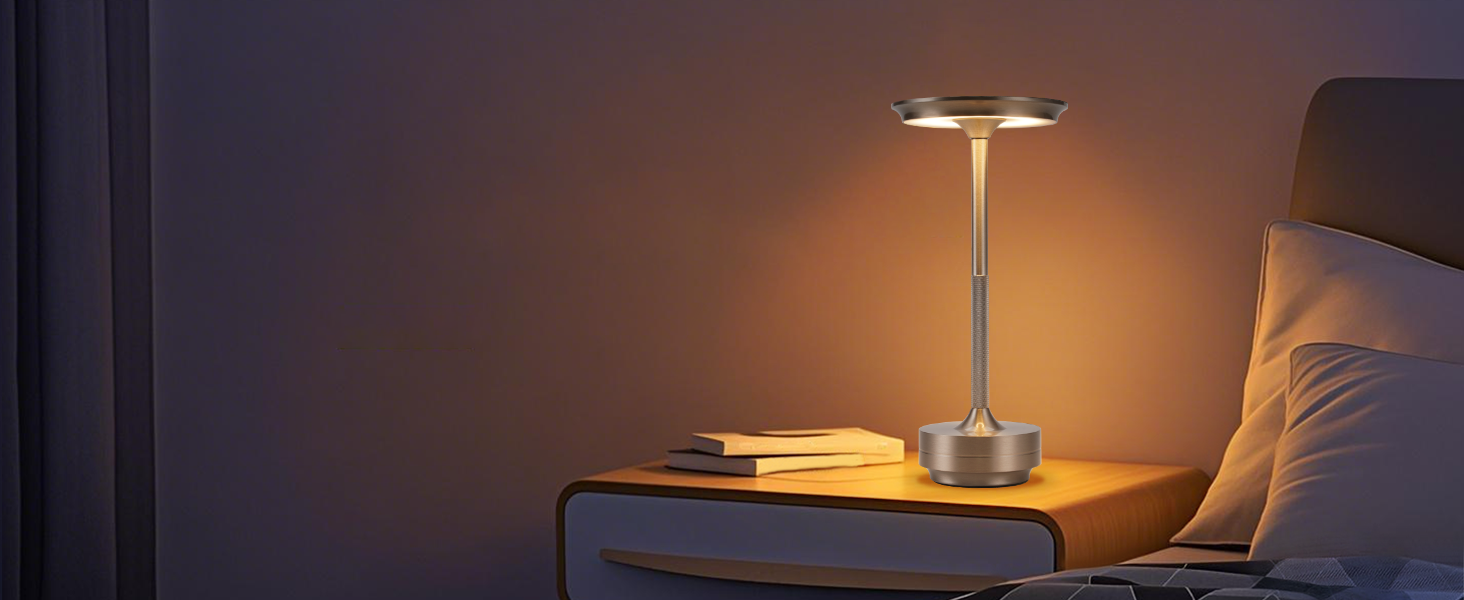 Настільна лампа бездротова LED з сенсорним керуванням, диммуванням та USB зарядкою, нікель, 2 шт. для вітальні, спальні, дитячої кімнати