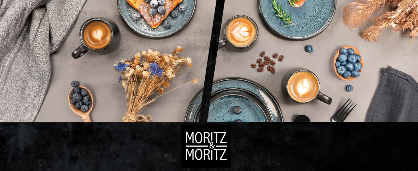 Набір чашок Moritz & Moritz SOLID 6 шт. Чорний/Синій - 400 мл, з кераміки, для кави, чаю, мікрохвильової печі, посудомийної машини