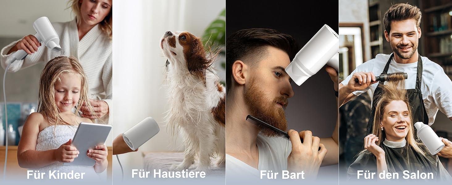 Фен YAPOY з іонізацією 200 млн іонів, 110 000 об/хв, швидке сушіння, менше завивань, інтелектуальне регулювання температури, тихий, легкий, для дорослих/дітей/домашнього використання/готелю/кемпінгу, білий