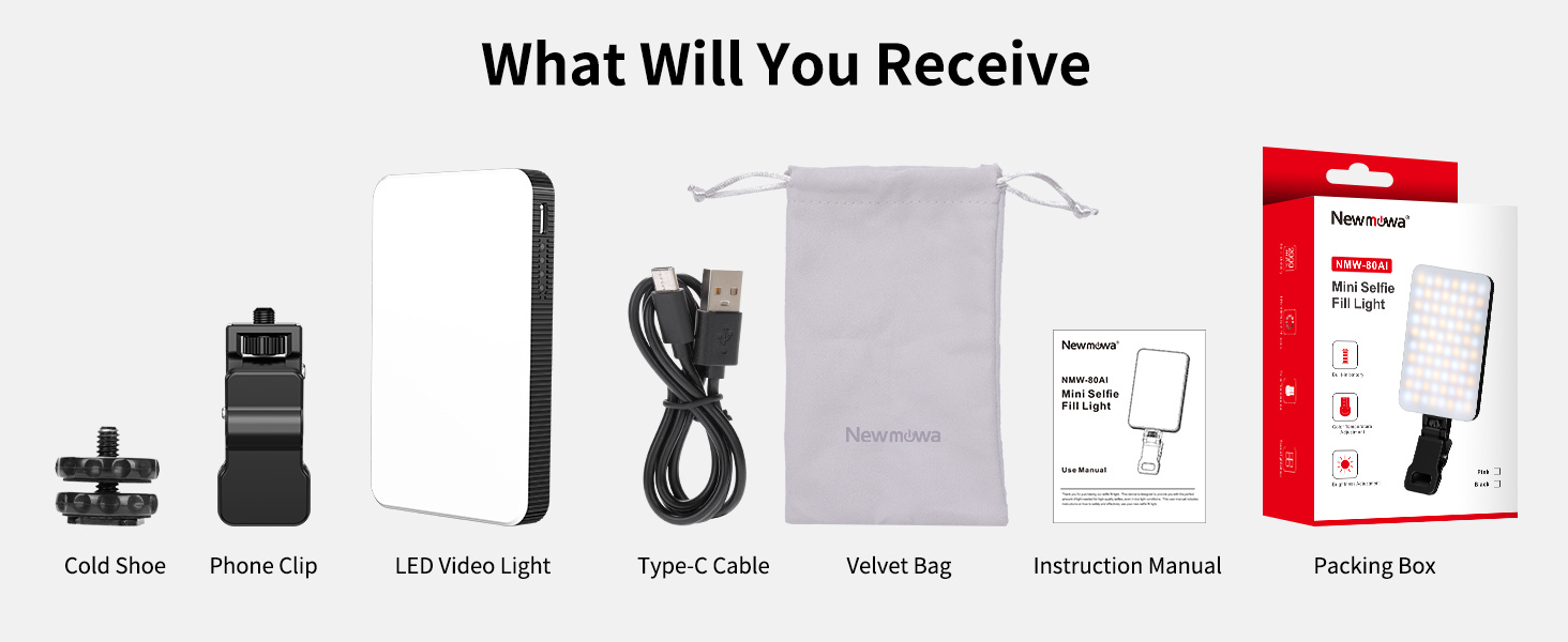 LED-відеолампа Newmowa NMW-80AI для селфі, TikTok, відеоконференцій та макіяжу, з датчиком світла