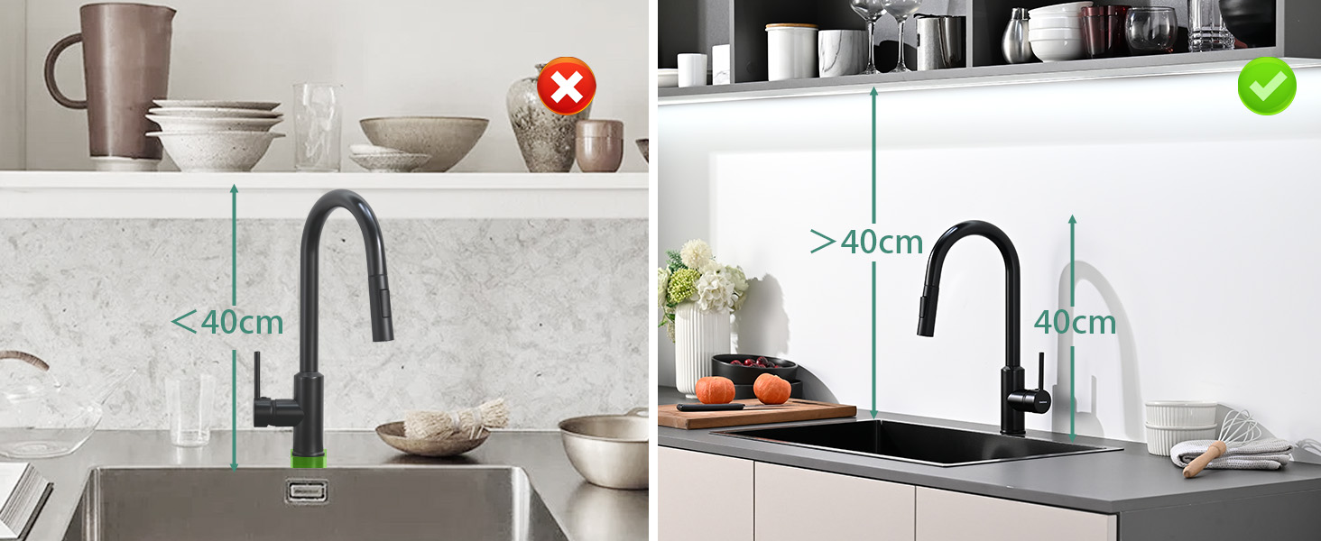 Змішувач кухонний з висувною лійкою та душем, 360° поворот, 2 режими, нержавіюча сталь, чорний