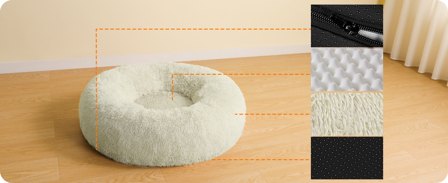 Ортопедичне ліжко для собак, круглий пуф-кіготник, софа для котів та собак, м'яке ліжко-кошик, можна прати, діаметр 100 см, бежеве (100 x 100 x 20 см)