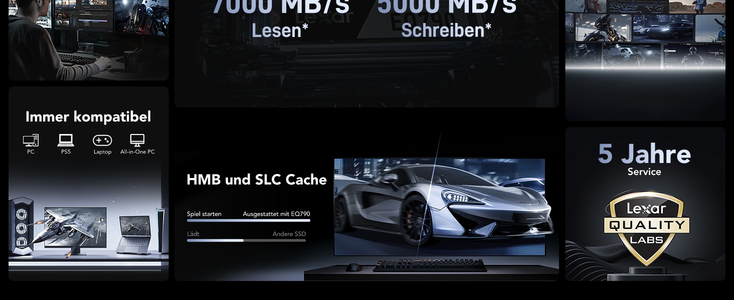 Lexar EQ790 2TB SSD M.2 PCIe Gen4x4 NVMe 1.4 - Внутрішній SSD для PS5 та ПК, 7000 МБ/с (читання), 5000 МБ/с (запис)