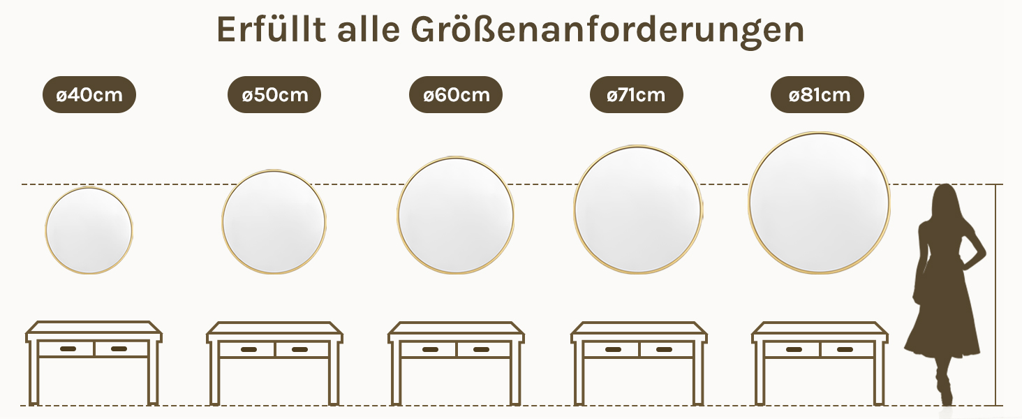 Круглий настінний дзеркало WOLTU 40 см з золотим каркасом, для ванної, спальні, вітальні, коридору, декоративне, 40x40 см
