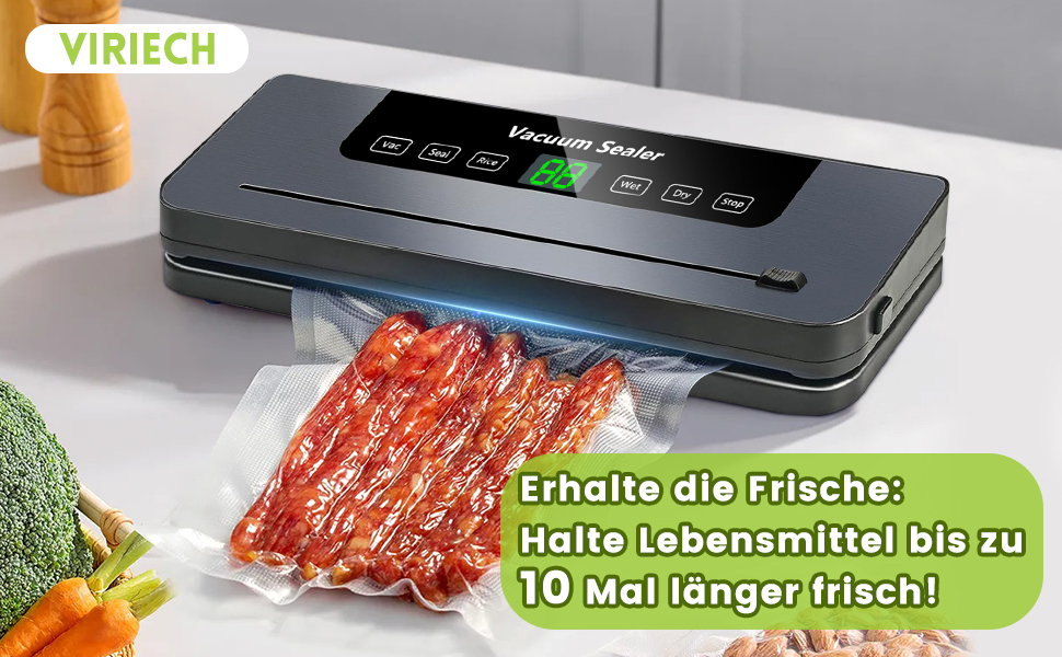 Професійний вакуумний пакувальник VIRIECH 5-в-1: 50 пакетів, вбудований ніж, для сухих та вологих продуктів