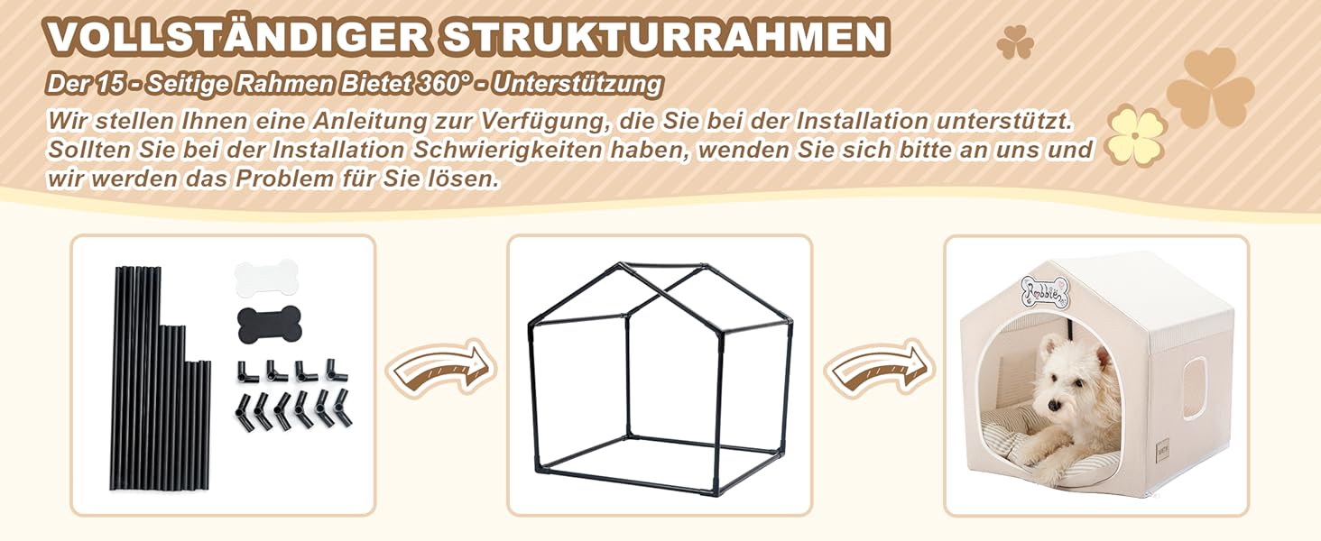 Washable Folding Dog Bed & Tent - Indoor Dog House for Small Dogs (4-9kg) - Beige