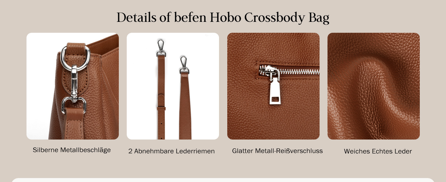 Сумка жіноча шкіряна Befen Shopper Hobo середнього розміру, коричнева (A-braun) з 2 ремінцями