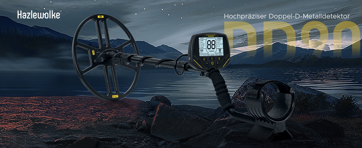 Металодетектор DD90 чорний з великою водонепроникною котушкою 14'' та LCD-дисплеєм, 4 режими, висока чутливість