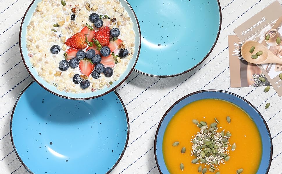 Набір тарілок Vancasso MODA Steingut: 12 глибоких тарілок для супу, пасти, салату (800 мл, блакитні відтінки)