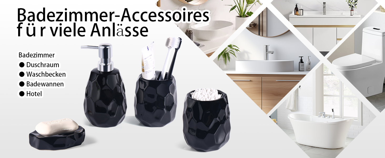 Набір аксесуарів для ванної кімнати, 4 шт: диспенсер для мила, мильниця, тримач для зубних щіток, стаканчик для зубних щіток, органайзер для ванної кімнати (Чорний)