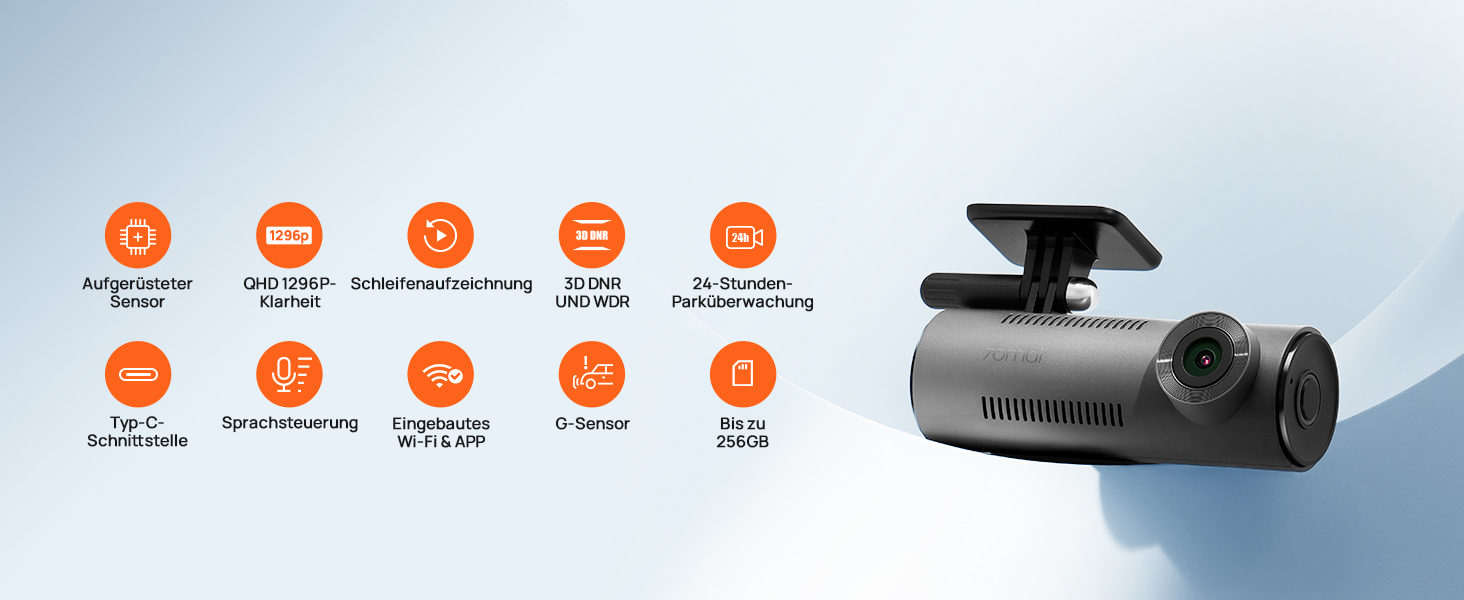 Відеореєстратор 70mai M310 2K WiFi для авто, 1296P WDR, Super Night Vision, 24h парковка, запис по колу, виявлення зіткнень, 256GB