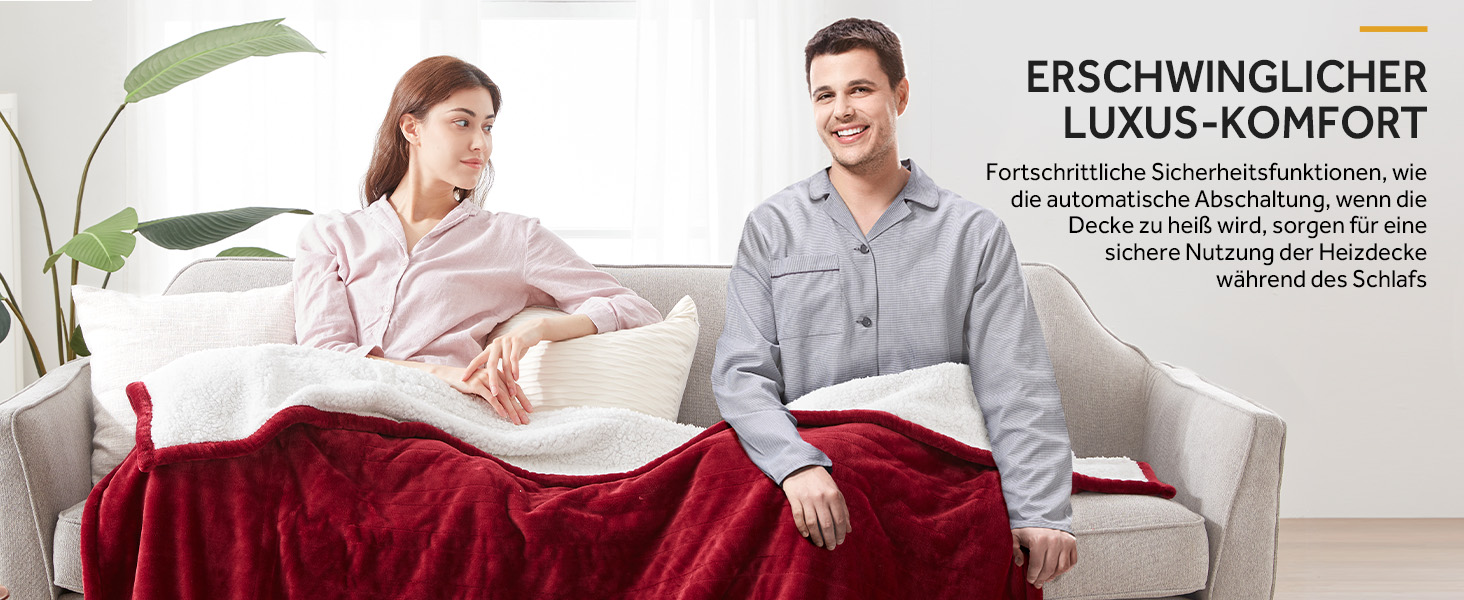 Електрична ковдра Warmrest, 130x180 см, фланель-шерпа, 6 температурних режимів, таймер 1-10 год, захист від перегріву, машинне прання