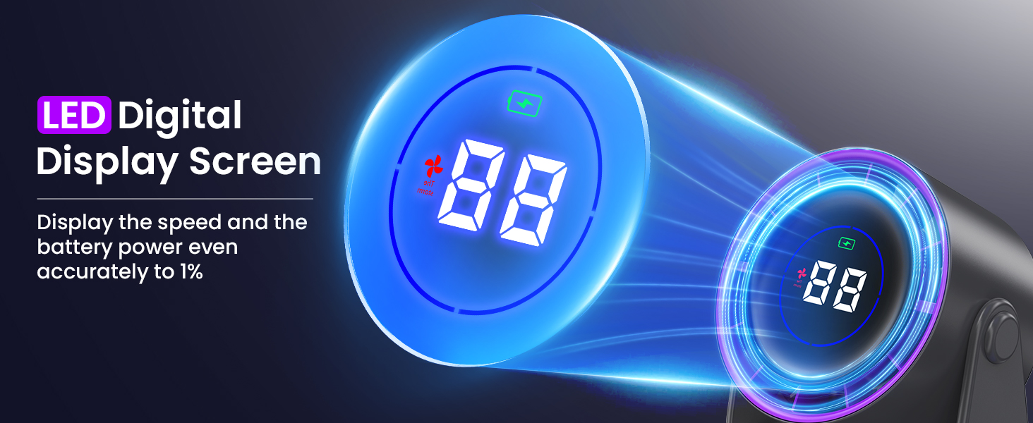 Настільний вентилятор Leise: тихий, перезаряджається через USB, ефективне охолодження, 100 швидкостей, компактний, портативний, кут нахилу 105°, LED дисплей, для офісу та подорожей