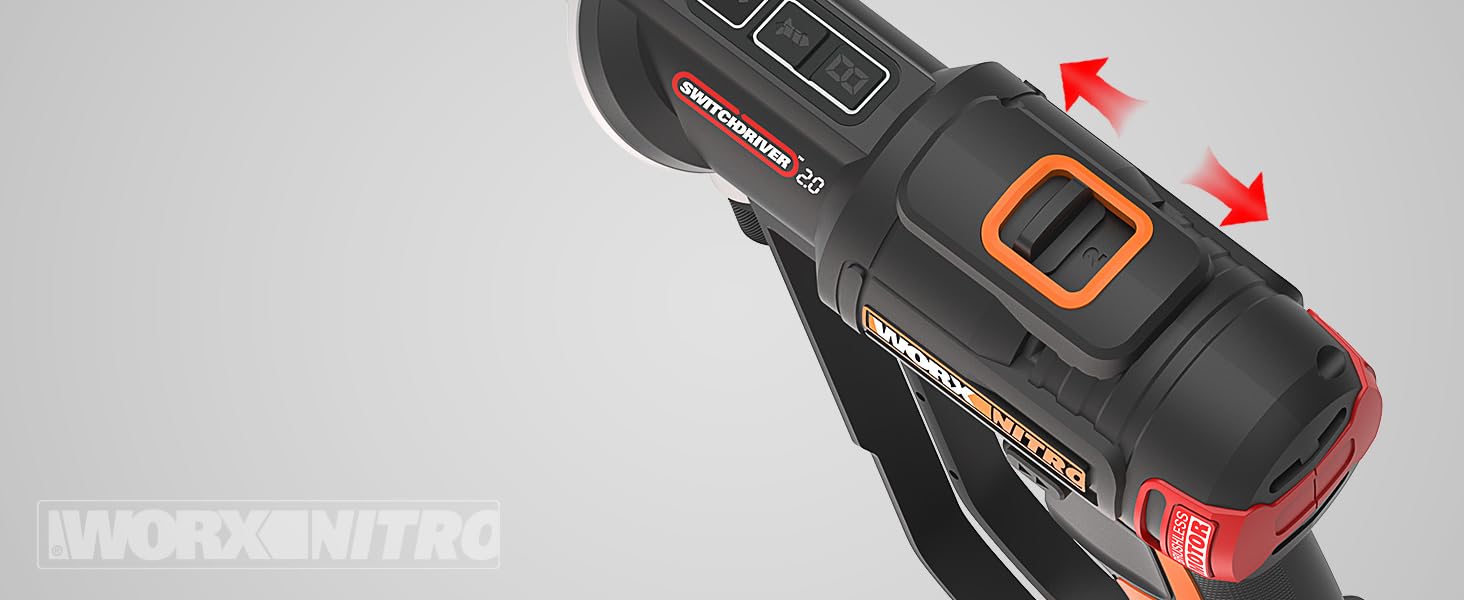 WORX WX177 NITRO акумуляторний дриль-шуруповерт Switchdriver 2.0 20V – потужний безщітковий двигун, 50Nm крутний момент, швидка заміна біт, точне регулювання крутного моменту, в комплекті акумулятор та зарядний пристрій. NITRO версія