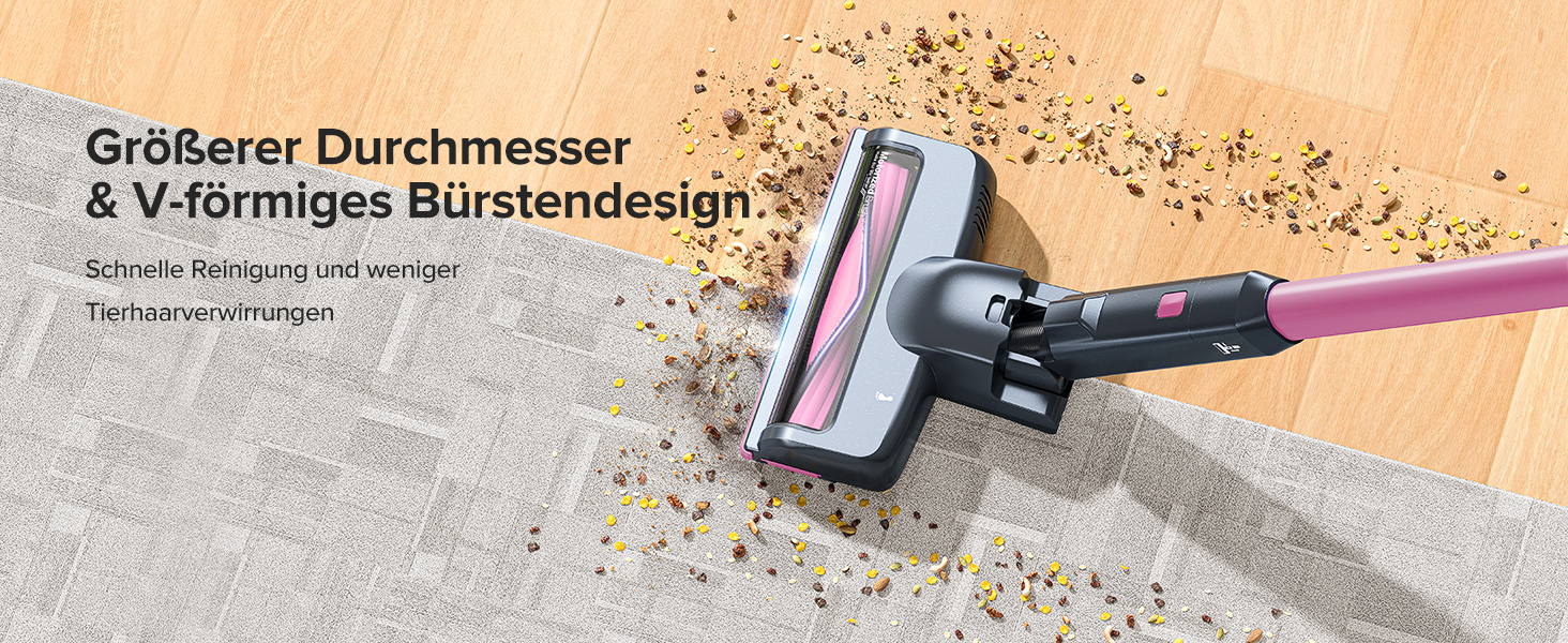 Бездротовий акумуляторний пилосос Lubluelu з LED-щіткою, HEPA-фільтром та потужністю 220W (25kPa). Час роботи до 50 хвилин. Підходить для твердих поверхонь, шерсті тварин та килимів. Колір: рожевий