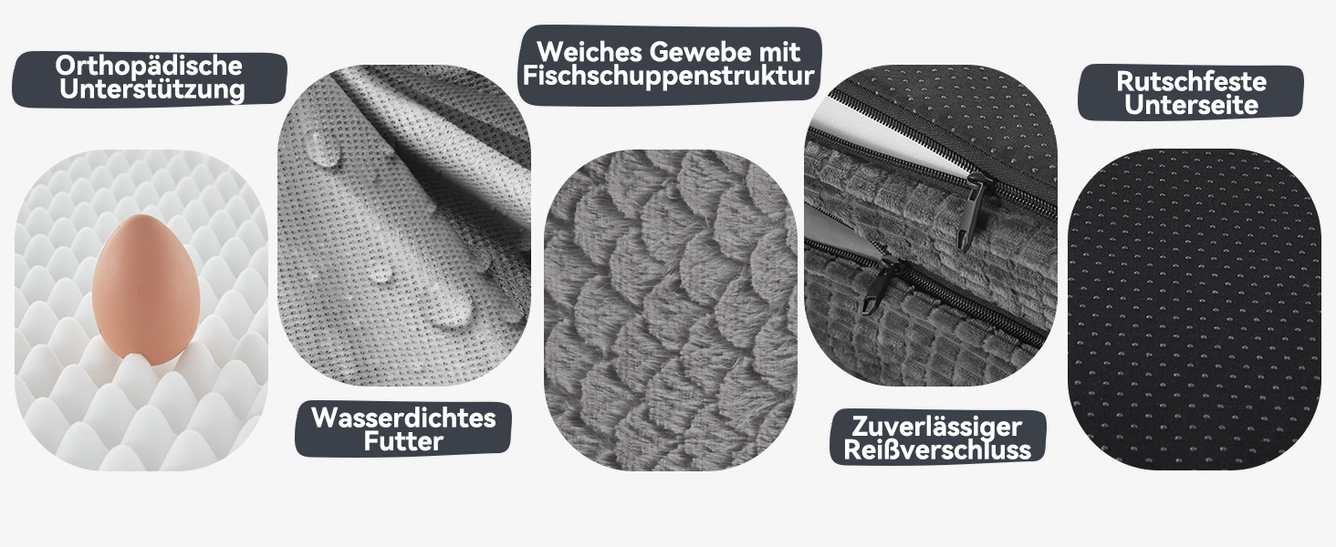 Ортопедичне ліжко для собак середнього розміру Pawk, з чотирибічною подушкою для шиї, з memory foam, водонепроникне, неслизьке, знімне та пральне, сіре, розмір L-L 89 x 63 x 18 см