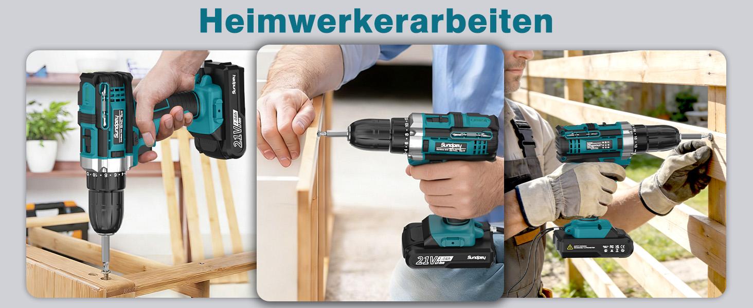 Акумуляторний шуруповерт Sundpey Set з 2 акумуляторами 2.0Ah, 21V, 1500 об/хв, 45Nm, 18+1 режим, LED-підсвічування, для ремонту та DIY