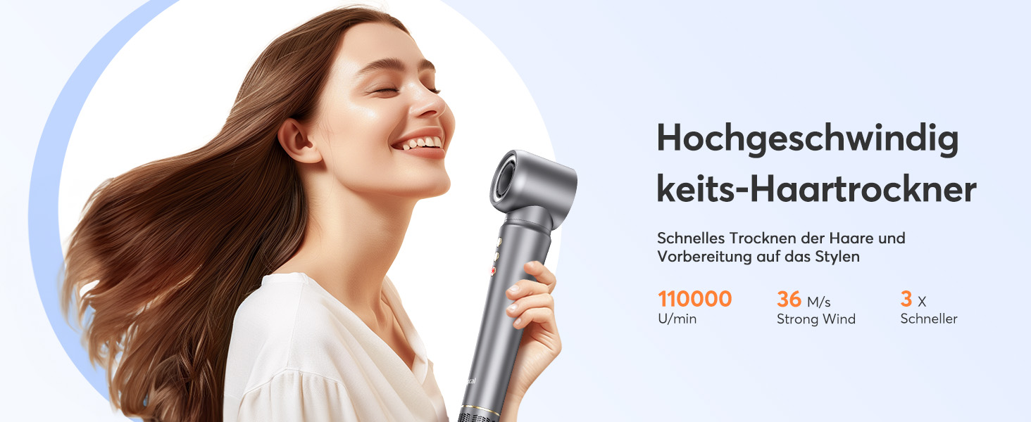 Airstyler 5 в 1 Bopcal: Іонізатор, Фен, 160000 обертів/хв, для швидкого сушіння, об'єм та локони, подарунок для жінок. Чорний.