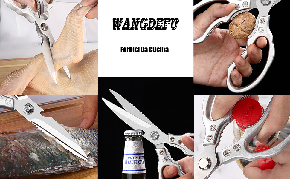 Ніж-ножиці кухонні з нержавіючої сталі, універсальні, з відкривачем для пляшок, для птиці, риби, м'яса, зелені, горіхів, миються в посудомийній машині, сріблясті