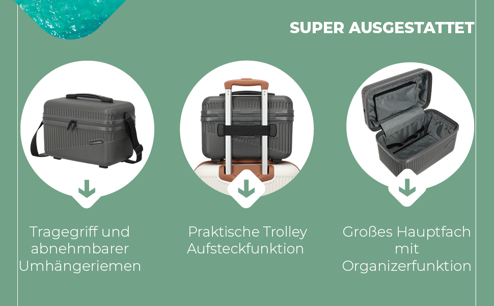 Чохол-валіза Travelite Bali 67 см, середній, 65 літрів, зелений: ABS, TSA-замок, Beauty Case