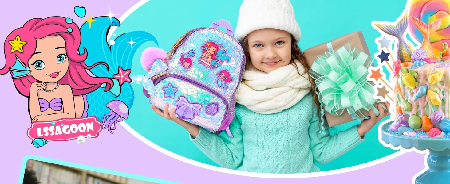 Дитячий рюкзак Єдиноріг для дівчаток з паєтками, персоналізований рюкзак Каваї для школи та садочка, подарунок на день народження або Різдво (Морська хвиля, 40 см)