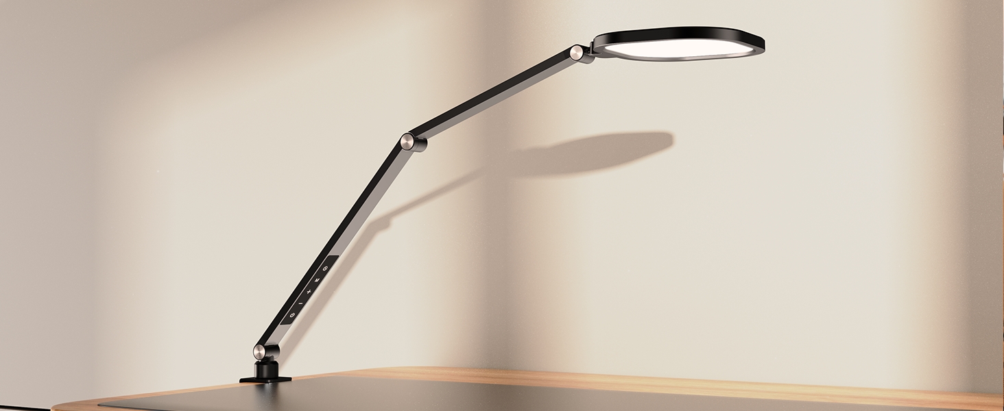 Світлодіодна лампа настільна з регулюванням яскравості, захистом для очей, 3 режими кольору, сенсорне керування, пам'ять, 15W, поворотний кріплення, чорний колір, 1 шт.