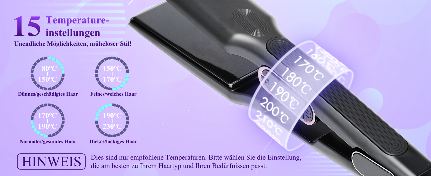 Плойка Bestbeauty з широкими керамічними пластинами 110x40 мм: 15 температур (80-230°C), Dual Voltage (110-240V), швидка укладка для довгатого та густого волосся, чорна – ідеальний подарунок для жінок