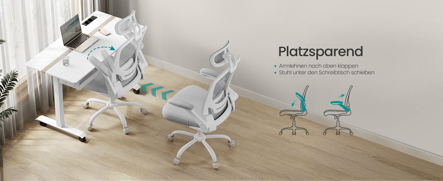 Офісне крісло SONGMICS з ергономічною спинкою з сітки, підпору для попереку та підголівником, функцією гойдання, регульованими підлокітниками, для офісу, спальні, студентів, OBN37BK (Тауновий сірий)