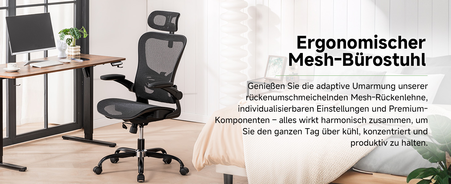 Офісний крісло GTPLAYER Ergonomic з регульованою підголівником, підлокітниками та поперековою підтримкою, функція гойдання, сітка, чорний, 150 кг