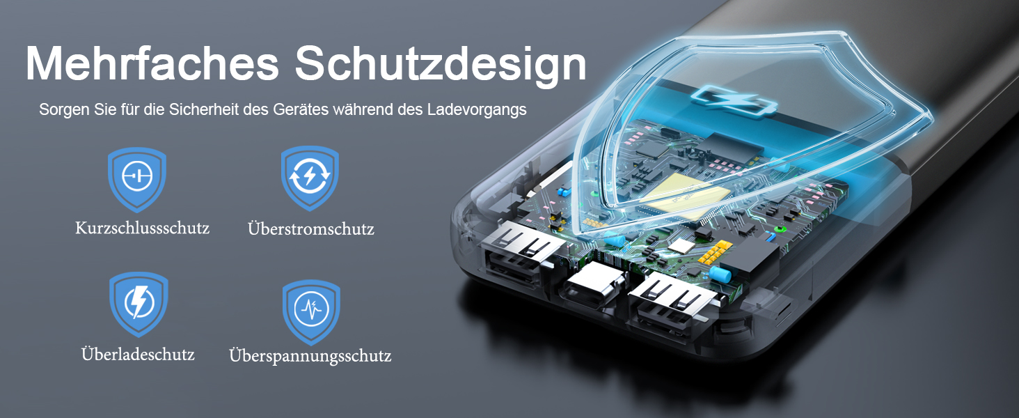 Портативний зарядний пристрій з вбудованими кабелями та роз'ємами, акумуляторний пак, сумісний з Android та іншими пристроями, чорно-жовтий