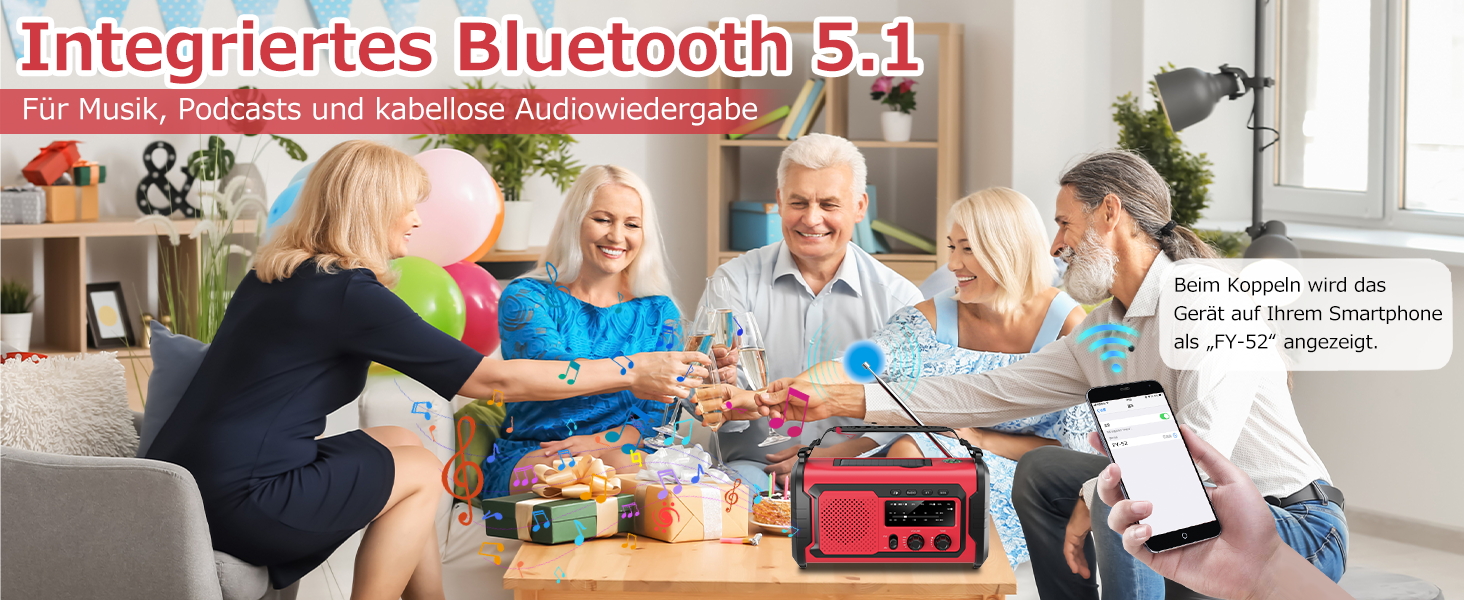 Радіо на сонячній батареї та ручному заводі Kurbelradio 27000mAh з SOS, Bluetooth, Powerbank та ліхтариком для кемпінгу та активного відпочинку (Червоний)