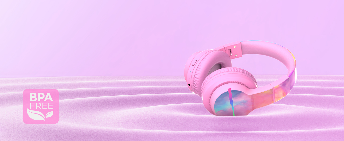 iClever Бездротові навушники для дітей з LED-підсвіткою, Over-Ear, Bluetooth 5.2, мікрофон, BTH12 (Tie-dye рожевий)