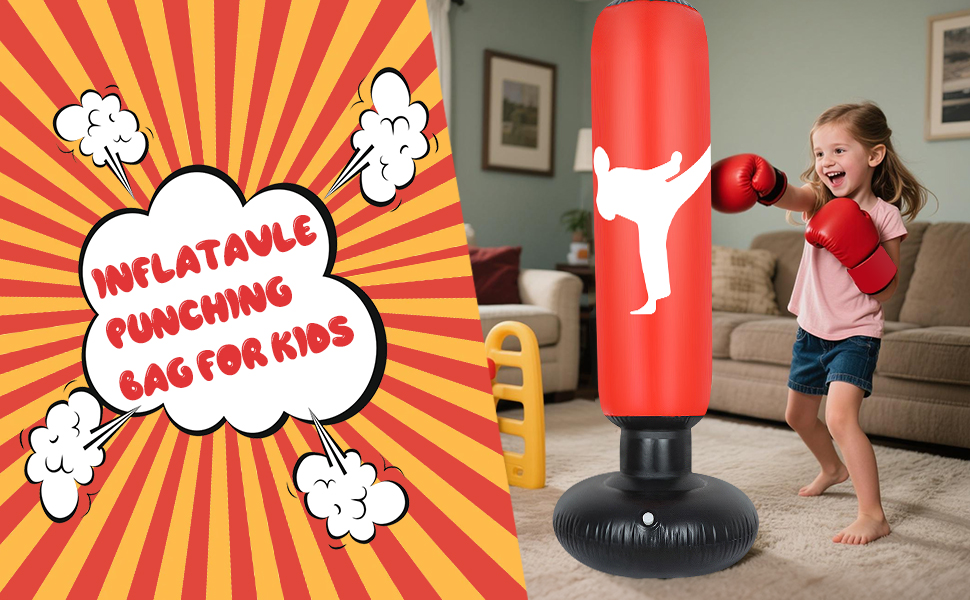 Дитячий боксерський мішок 160 см з рукавичками та насосом, надувний, для занять карате та тхеквондо, червоний