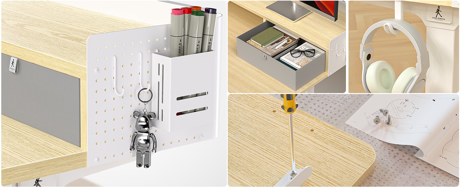 Electric Standing Desk with Drawers - 120x60cm Oak - Adjustable Height Desk for Home Office & DIY Pegboard