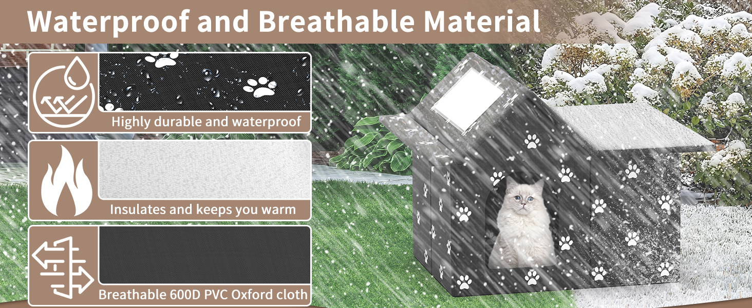 Кіт Будинок для Зовні Зимостійкий, Будинок для Вуличних Кішок з Знімними Подушками, Захист від Холоду для Тварин з Завісою на Дверях, Легко Збирається, Зелений (Чорний, 33 x 38 x 43 см)